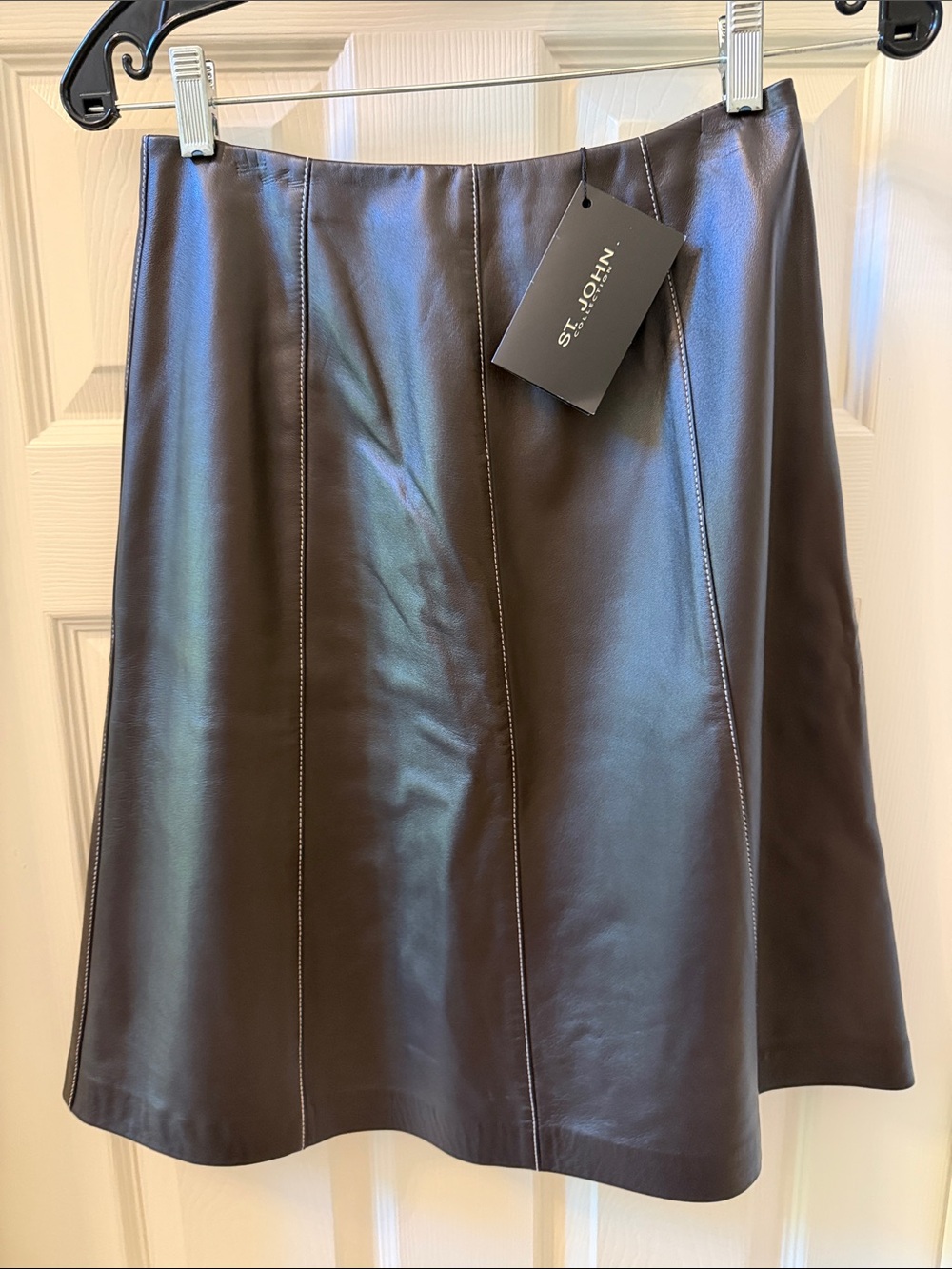 St. John Chocolate Brown/Gelato Leather A-Line Skirt